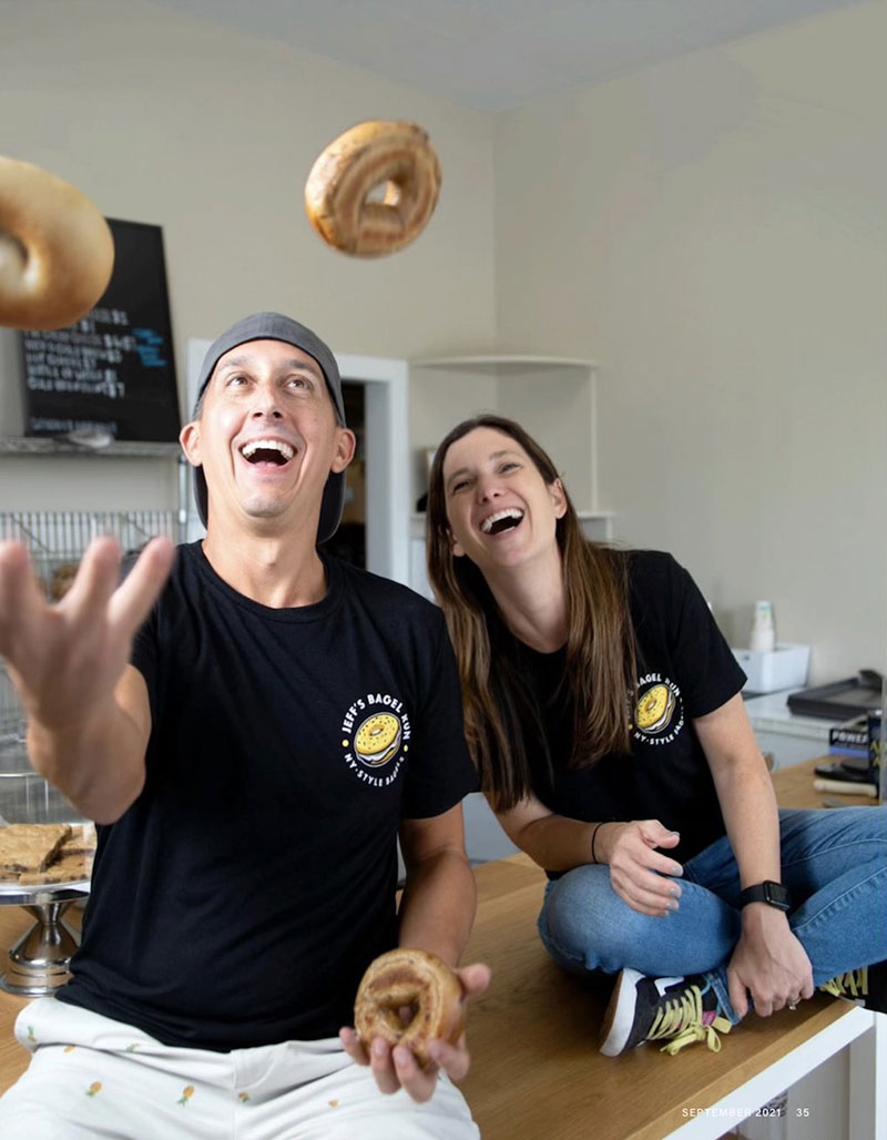 Jeff's Bagel Run franchise opportunity, a couple throwing bagels